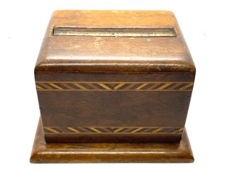 Antique Hand Carved Wooden Marquetry Inlaid Cigarette Dispensing Treen Box