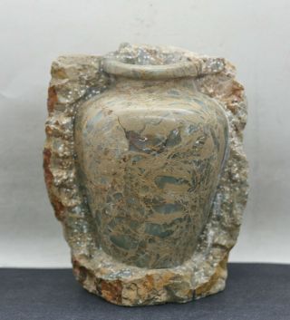 Artistic Vintage Chinese Hard Stone Carving Of A Vase Sculpture Circa 1960s