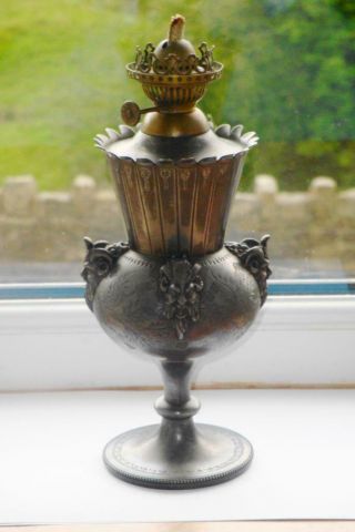 Very Unusual Rare Antique Victorian Gothic Devil Satanic Worship Oil Lamp