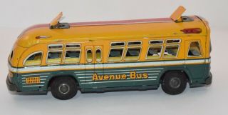 Vintage Japan Yonezawa Toys Brdway Avenue Bus Tin Litho Friction Toy Rare