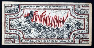 Itzehoe 1923 Wenzel Hablik Art X - Rare 5 Million Mark Inflation Notgeld Banknote