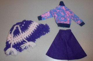 Vintage Barbie Clone Maddie Mod Floral Pink Blue Shirt W/ Felt Skirt & Poncho