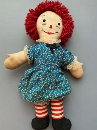 Early Raggedy Ann Ragdoll Double Sided Doll Sleep Smile Vintage Antique 16 Inch