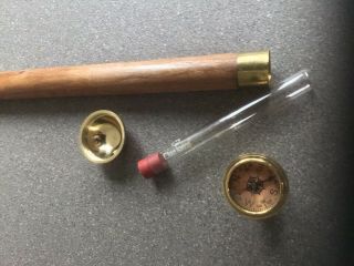 Wooden Walking Stick Cane Hidden Compass And Drinks Flask Brass Handle 2 Piece 2