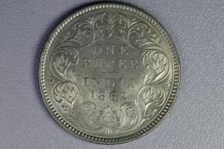 T34 British India 1862 Silver Rupee Bust B Victoria Unc Rare