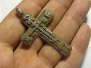 Ancient Bronze Cross Rare.  Religious Artifact 17 Century.  (57 Mm) K154