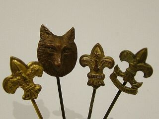 4 Rare Antique Greek Boy Scouts Eagle 3 Stars & 2 Star Badge Clip Pin