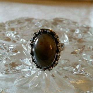 Vintage Sterling Silver Handmade Smokey Blue Agate Ring Size 7 Solid 925