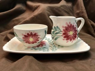 Vintage/rare Blue Ridge Pottery Brp7 Pattern Sugar And Creamer With Underplate