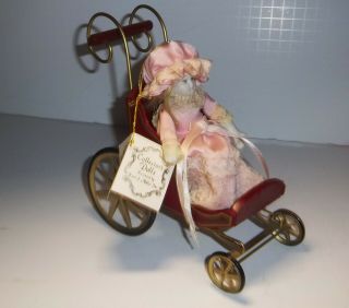 Kurt S.  Adler Rare Victorian Porcelain Doll Girl In Baby Buggy Pink Dress W/ Tag