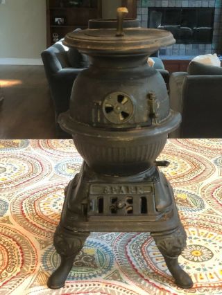 Rare Spark Salesmans Sample Cast Iron Pot Belly Stove Coal Wood With Lid Lifter