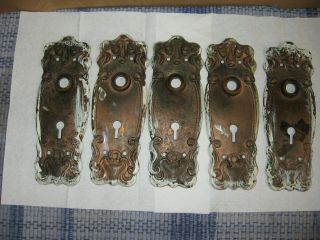 Antique Eastlake Victorian Decorative Lock Back Plates (5) Brass Orginal