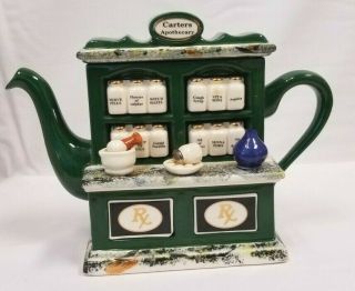 Tony Carter England Hand Painted Apothecary Ceramic Teapot,  Vintage Rare