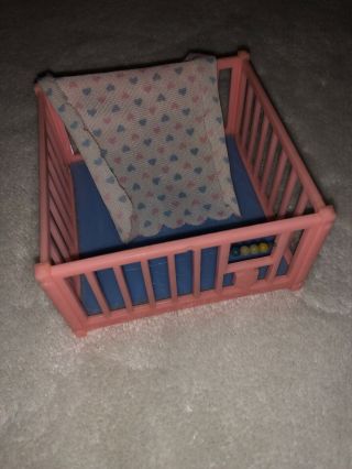 Vintage Renwal Doll House Play Pen - Pink & Blue With Blanket