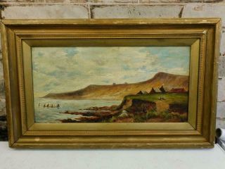 Really Old Painting Large Oil On Canvas Sea Coast Signed