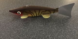 BRU - ELL Fish Decoy Muskie Ice Spearing Lure Minnesota Folk Art Wood Carver 2