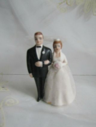 Vtg Bride & Groom Wilton Miniature Porcelain Cake Topper 2 3/4 "