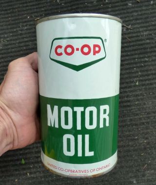 Rare full Canadian CO - OP 1 imp.  quart motor oil tin can; Ontario & NB 2