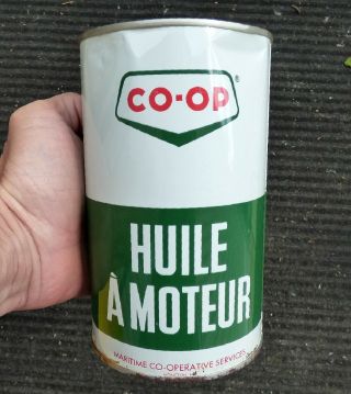 Rare full Canadian CO - OP 1 imp.  quart motor oil tin can; Ontario & NB 3