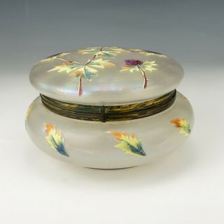 Antique Austrian Bohemian Enamelled Iridescent Glass Covered Box - Art Nouveau
