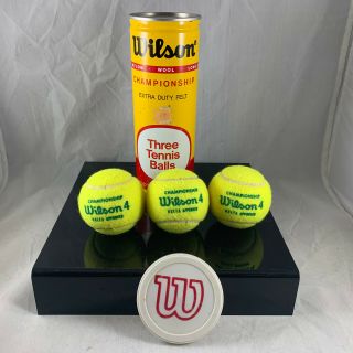 Wilson Championship Optic Yellow Wool Vtg Tennis Balls In Metal Can W/ Cap Rare