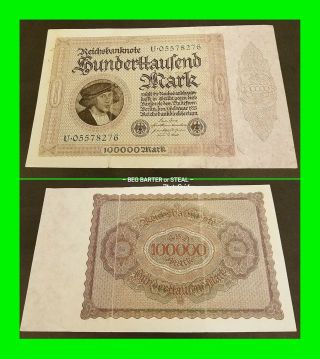 Antique 1923 Weimar Republic German 100,  000 Mark Banknote Reichbanknote 1