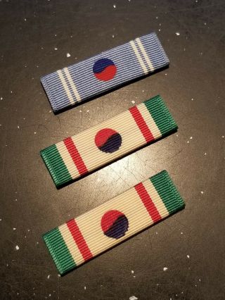 Wwii Us Army Navy Marine Korean Order Of Merit Chung Mu Ribbon Bar Set Rare A
