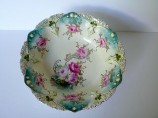Antique German Rs Prussia Jawel Roses Porcelain Bowl