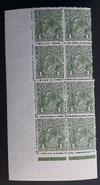 Rare 1926 Australia Blk 8x1d Green Kgv Stamps Smwmk Translucent Paper,  Vars