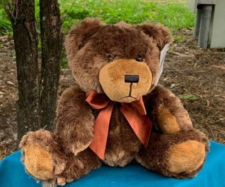 Very Rare Napco Brown Teddy Bear W/silky Bow 10 " Plush Stuffed Animal Toy