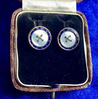 Rare Antique Georgian Real 18ct Gold & Enamel Button Stud Earrings