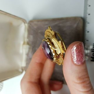 Rare Scottish Vintage Purple Agate Gold Tone Scarf Clip Gift Costume Jewellery 2