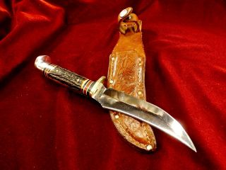 Rare 1989 Western Usa H40 Vintage Bowie Jig Bone Stag Style Hunting Knife & Case