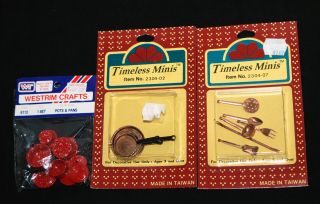 Vtg Dollhouse Miniatures Accessories Room Items Kitchen Copper Pans Enamelware