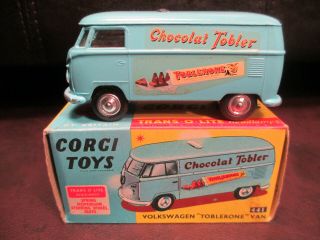 Rare Vintage Corgi Vw Panel Delivery Van Chocolat Tobler Trans - O - Lite Headlamps