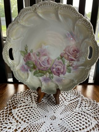 Antique Leuchtenburg Germany Porcelain Bowl Plate Roses 2 Handles Thuringia