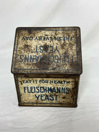 ANTIQUE Vtg 20s 30s FLEISCHMANN ' S YEAST TIN CAN ADVERTISING BOX - 3