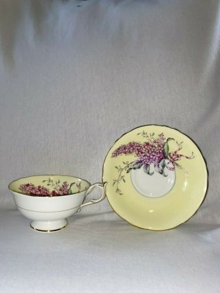 Rare Paragon By Appointment To The Queen Mary Lilac On Yellow Teacup & Saucer