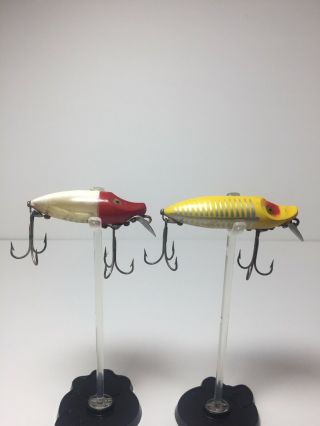 2 Vintage Heddon River Runt Spook Floater,  Yellow Head/back,  Silver Shore,  Scaled