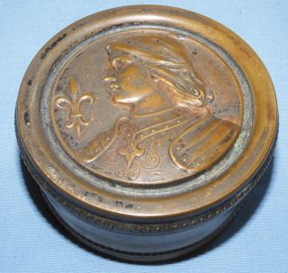 Antique Joan Of Arc Military Brass Pot Snuff Oil World War I - Ww1 Trench Art