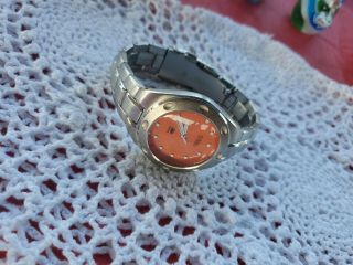 Vintage Fossil Watch 100 Meters Stainless Steel Orange Dial Rare Battery