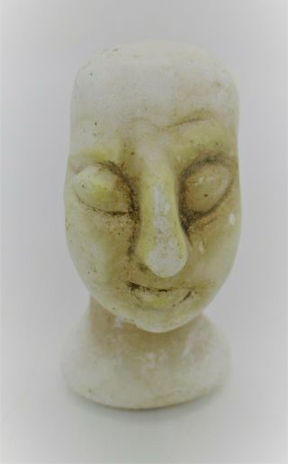 Ancient Bactrian Alabaster Stone Head Diety Fragment Circa 200bc - 200ad