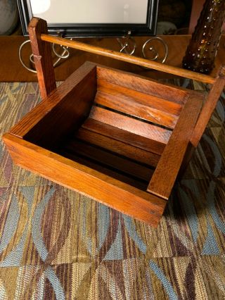 Antique Vintage Handmade Primitive Wooden Basket Box Storage Caddy Wood Handle
