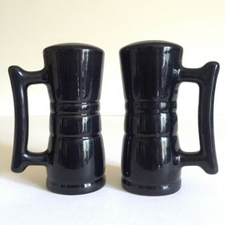 Vintage Mcm Rare Frankoma Pottery Black Onyx Salt & Pepper Shakers - 2pc Set