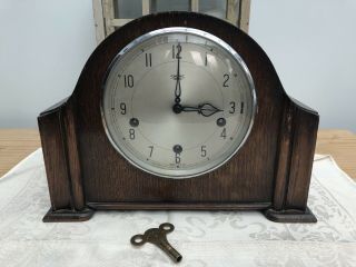 Vintage Smiths Enfield Chiming Art Deco Chiming Wooden Cased Mantle Clock,  Key