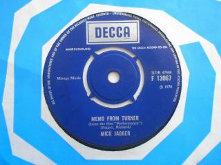 Mick Jagger [rolling Stones] Memo From Turner.  Rare 7 " Vinyl 45,  Decca F 13067.  Nm