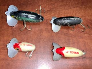 4 Vintage Fred Arbogast - Jitterbug Fishing Lures Handmade In Akron,  Ohio Old
