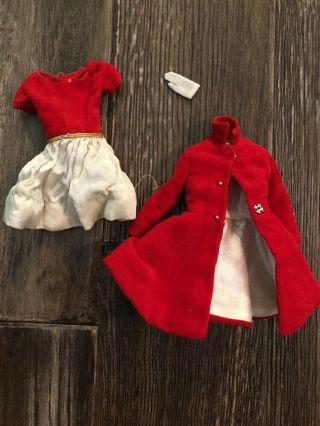 Vintage Skipper Silk N Fancy 1902 Dress & Red Flare Velvet Coat 1 Glove 1906