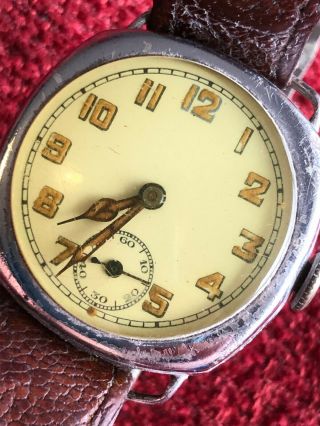 Silver Cased Antique Or Vintage Watch Leather Strap