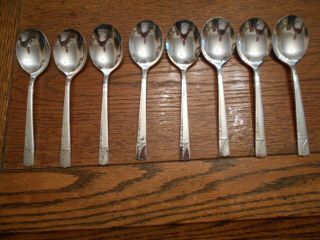 8 Nobility Plate 1937 Caprice Pattern Round Cream Soup Spoons Oneida 2490
